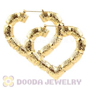 65×60mm Basketball Wives Gold Bamboo Heart Hoop Earrings Wholesale 