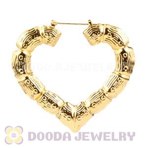 65×60mm Basketball Wives Gold Bamboo Heart Hoop Earrings Wholesale 