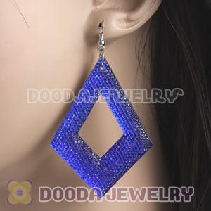 Basketball Wives Diamond Bamboo Blue Crystal Hoop Earrings Wholesale 