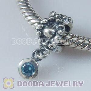 Solid Sterling Silver Charm Jewelry Beads Dangle Blue Stone