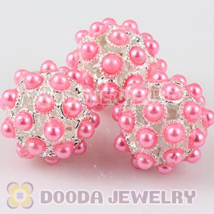 16mm Alloy Basketball Wives Beads With Pink ABS Pearl Wholesale