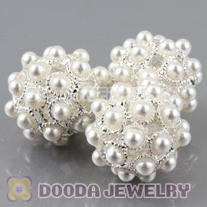 16mm Alloy Basketball Wives Beads With White ABS Pearl Wholesale 