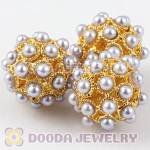16mm Gold Alloy Basketball Wives Beads With White ABS Pearl Wholesale 