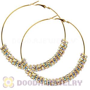 70mm Gold Basketball Wives Crystal Spacer Hoop Earrings Wholesale 