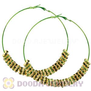 70mm Basketball Wives Green Crystal Spacer Hoop Earrings Wholesale 