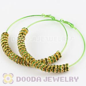 70mm Basketball Wives Green Crystal Spacer Hoop Earrings Wholesale 