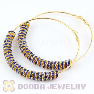 70mm Gold Basketball Wives Blue Crystal Spacer Hoop Earrings Wholesale 