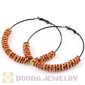 70mm Black Basketball Wives Red Crystal Spacer Hoop Earrings Wholesale 