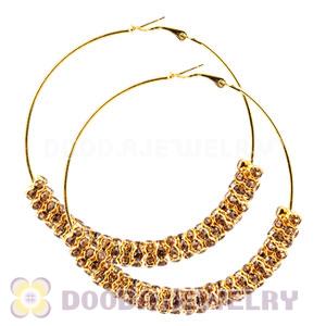 70mm Gold Basketball Wives Crystal Spacer Hoop Earrings Wholesale 