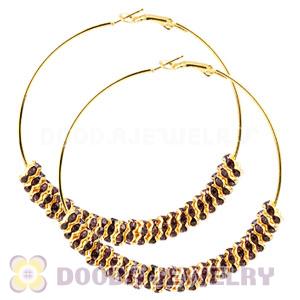 70mm Gold Basketball Wives Crystal Spacer Hoop Earrings Wholesale 