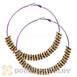70mm Basketball Wives Purple Crystal Spacer Hoop Earrings Wholesale 