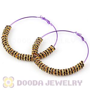 70mm Basketball Wives Purple Crystal Spacer Hoop Earrings Wholesale 