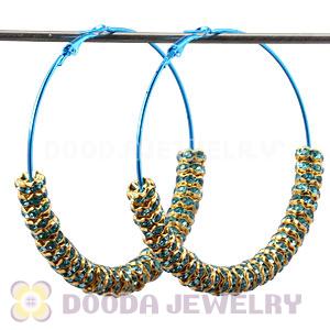 70mm Basketball Wives Blue Crystal Spacer Hoop Earrings Wholesale 