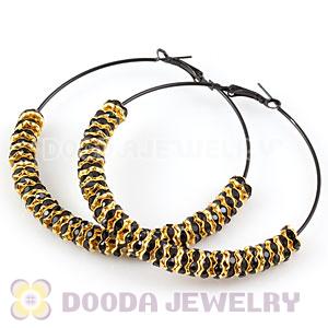 70mm Black Basketball Wives Crystal Spacer Hoop Earrings Wholesale 