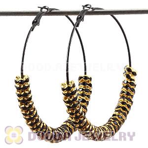 70mm Black Basketball Wives Crystal Spacer Hoop Earrings Wholesale 