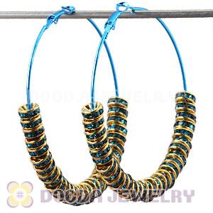 70mm Blue Basketball Wives Crystal Spacer Hoop Earrings Wholesale 