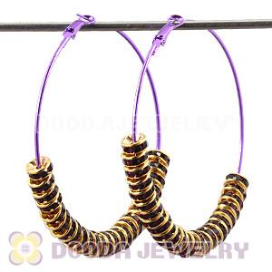 70mm Purple Basketball Wives Crystal Spacer Hoop Earrings Wholesale 