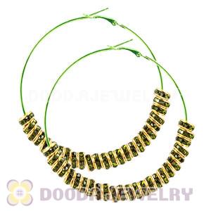 70mm Green Basketball Wives Crystal Spacer Hoop Earrings Wholesale 