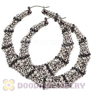 80mm Grey Basketball Wives Bamboo Crystal Hoop Earrings Wholesale
