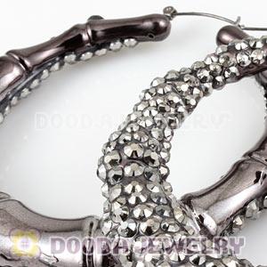 Cheap 80mm Grey Basketball Wives Bamboo Crystal Hoop Earrings Wholesale