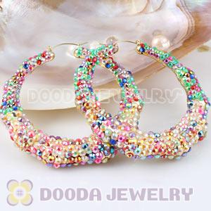 80mm Basketball Wives Bamboo AB Colorful Crystal Hoop Earrings Wholesale