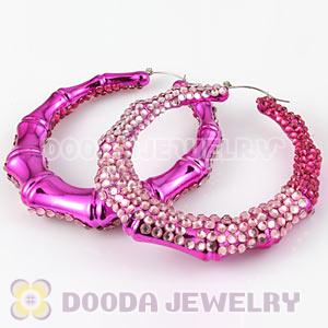 Cheap 80mm Red Basketball Wives Bamboo Crystal Hoop Earrings Wholesale