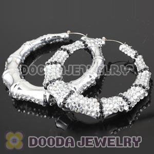 Cheap 80mm White Basketball Wives Bamboo Crystal Hoop Earrings Wholesale