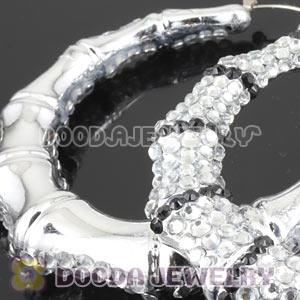 Cheap 80mm White Basketball Wives Bamboo Crystal Hoop Earrings Wholesale