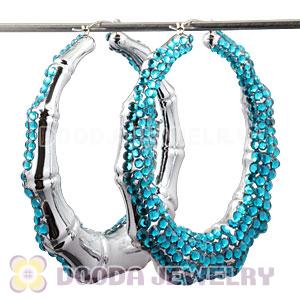 80mm Blue Basketball Wives Bamboo Crystal Hoop Earrings Wholesale