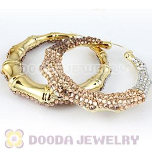 Cheap 80mm Basketball Wives Bamboo Crystal Hoop Earrings Wholesale