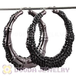 80mm Black Basketball Wives Bamboo Crystal Hoop Earrings Wholesale