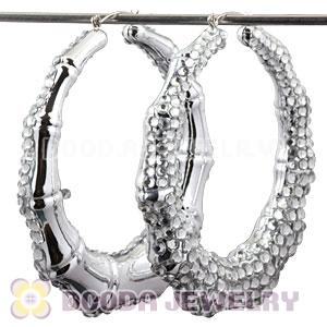 Cheap 80mm White Basketball Wives Bamboo Crystal Hoop Earrings Wholesale