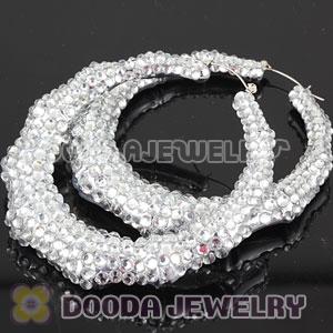 80mm White Basketball Wives Bamboo Crystal Hoop Earrings Wholesale