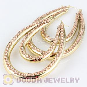 50×70mm Gold Basketball Wives Bamboo Crystal Hoop Earrings Wholesale