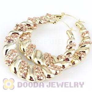 60mm Gold Basketball Wives Bamboo Crystal Hoop Earrings Wholesale