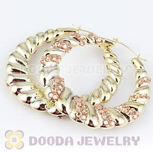 Cheap 60mm Gold Basketball Wives Bamboo Crystal Hoop Earrings Wholesale