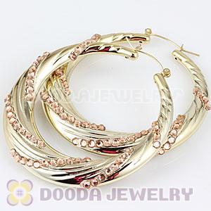 60mm Gold Basketball Wives Bamboo Crystal Hoop Earrings Wholesale