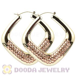 60×60mm Gold Basketball Wives Bamboo Crystal Hoop Earrings Wholesale