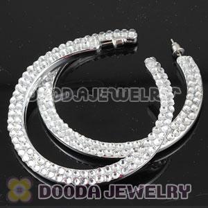 65mm Silver Basketball Wives Bamboo Crystal Hoop Earrings Wholesale