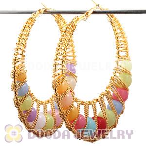 100mm Gold Basketball Wives Bamboo Crystal Hoop Earrings Wholesale