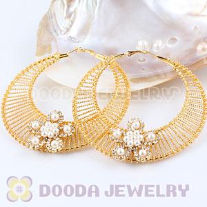 100mm Gold Basketball Wives Bamboo Crystal Hoop Earrings Wholesale