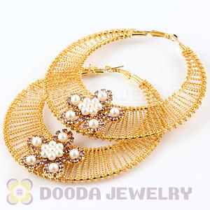 100mm Gold Basketball Wives Bamboo Crystal Hoop Earrings Wholesale