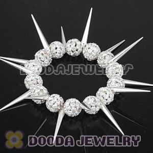 14mm White Rhinestone Beads Basketball Wives Inspired Spike Bracelets Wholesale