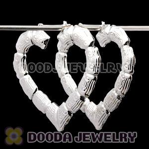 65×60mm Platinum Plated Basketball Wives Bamboo Heart Hoop Earrings Wholesale 