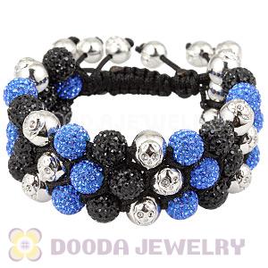 3 Row Pave Czech Crystal Wrap Bracelets With Silver Skull Head Bead