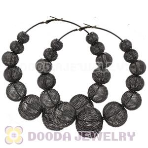 90mm Black Basketball Wives Mesh Hoop Earrings Wholesale