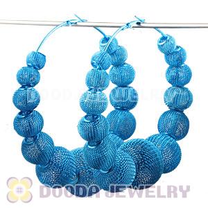 90mm Blue Basketball Wives Mesh Hoop Earrings Wholesale