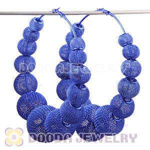 90mm Blue Basketball Wives Mesh Hoop Earrings Wholesale