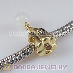 Gold Plated Daisy with Stone Jewelry 925 Silver Beads Dangle White Pearl