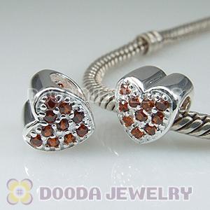 S925 Sterling Silver European Style Heart Beads with Stone